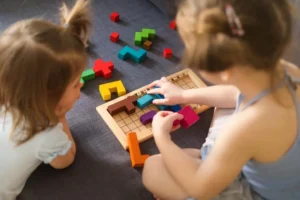 Child developing visual spatial skills during a neuropsychological assessment.